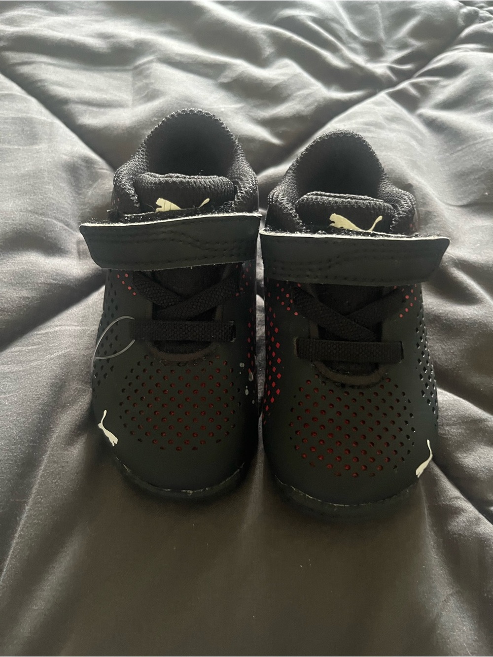 Puma Kids Black Sneakers with Red Underlay and White Puma Logos
